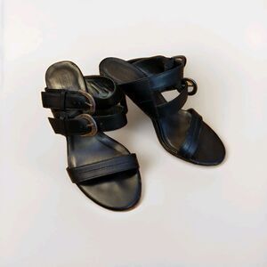 Harley Davidson High Heel Shoes Sandals Womens 5M Black Leather Buckle Strappy